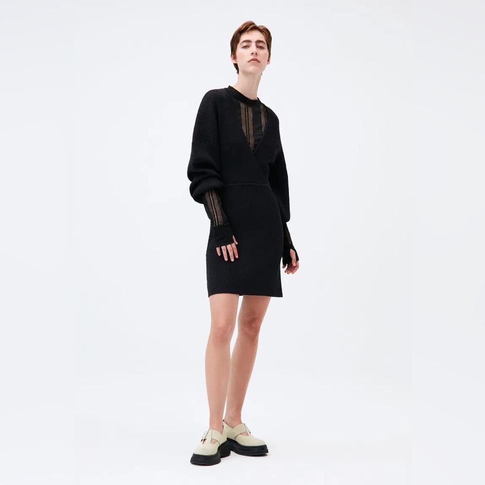 Ganni Black V-Neck Knit Dress